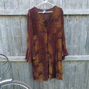 RAG Gold & Brown Velvet Hippie Dress- Vintage